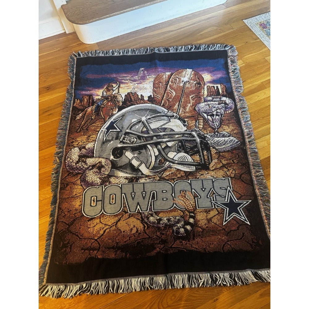 Vintage Northwest Company Dallas Cowboys Tapestry Knit Blanket Rattlesnake Boots